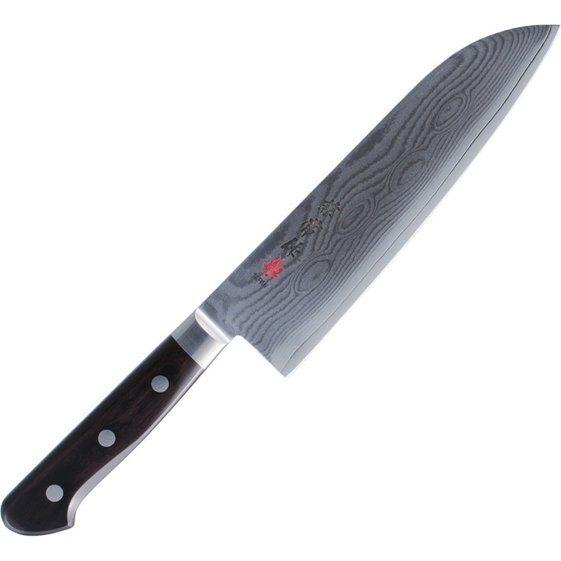 Kanetsune Santoku Black Wood Damascus Steel Wharncliffe Fixed Blade Knife T103