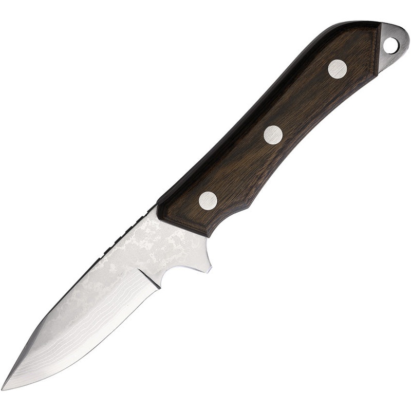 Kanetsune Seseragi Brown Wood Damascus Steel Drop Point Fixed Blade Knife B269