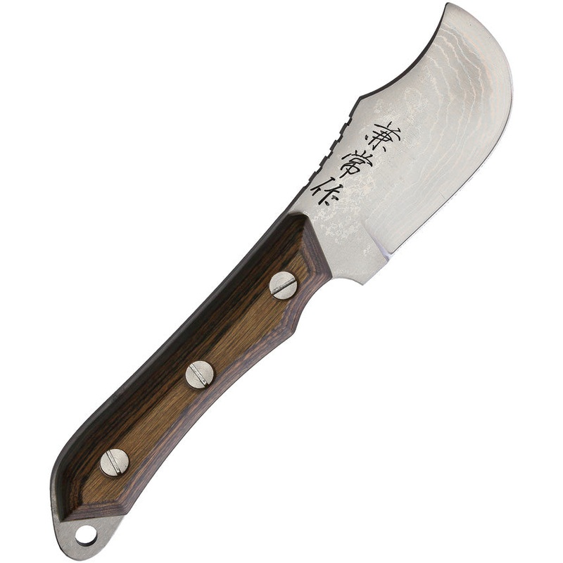 Kanetsune Seseragi Brown Wood Damascus Steel Skinner Fixed Blade Knife B267
