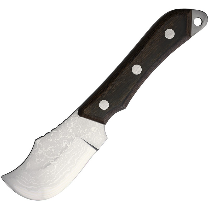 Kanetsune Seseragi Skinner Brown Wood Damascus Steel Fixed Blade Knife B270