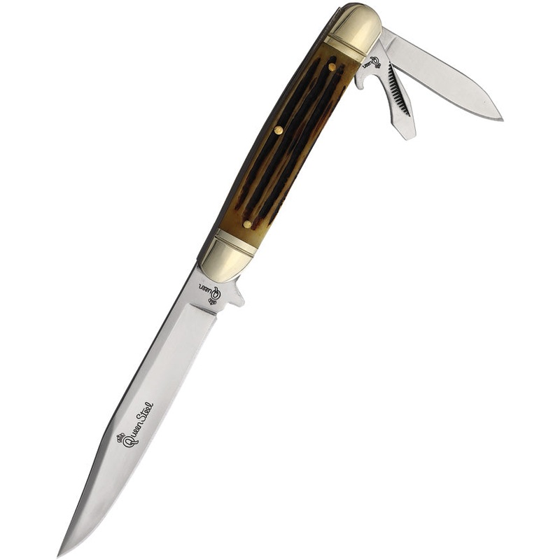 Queen Winter Bottom Brown Jigged Bone Stainless Fixed Blade Knife 86WB- On Sale