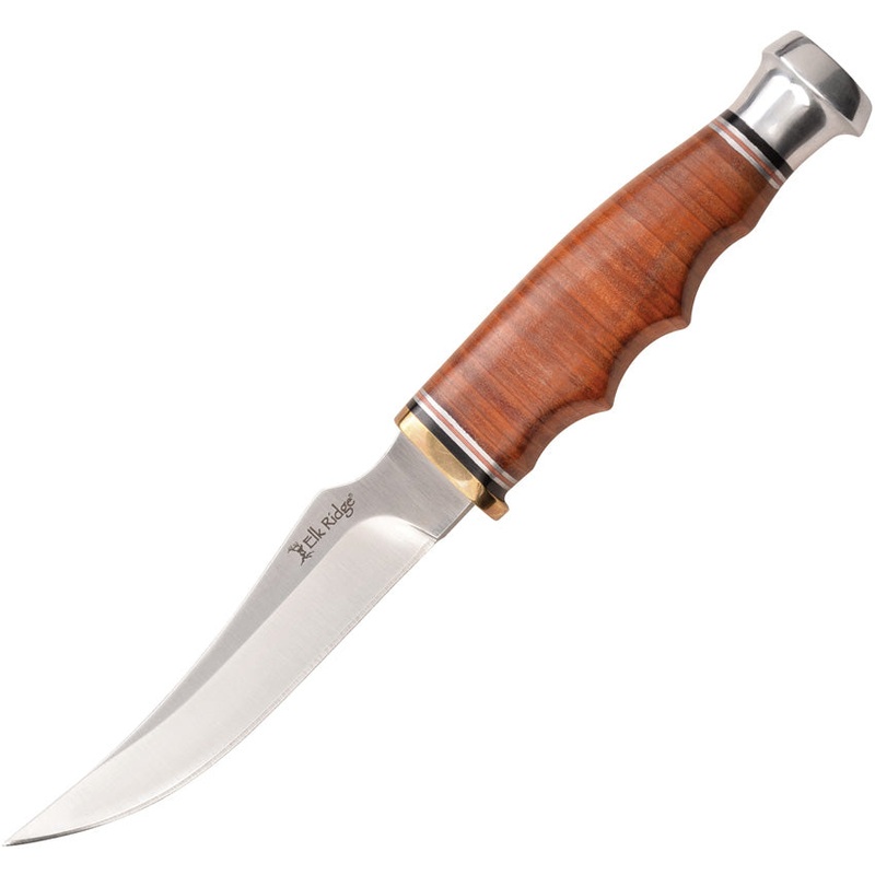 Elk Ridge Outskirt Brown Stacked Leather 8Cr13MoV Fixed Blade Knife 20028LBR