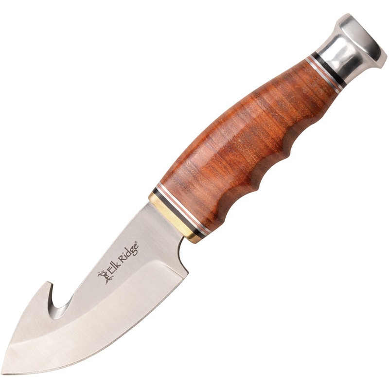Elk Ridge Outskirt Brown Stacked Leather 8Cr13MoV Fixed Blade Knife 20029LBR