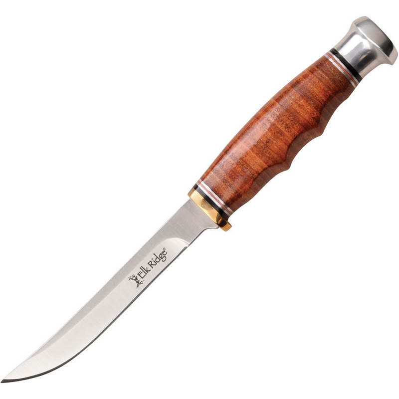 Elk Ridge Outskirt Brown Stacked Leather 8Cr13MoV Fixed Blade Knife 20030LBR