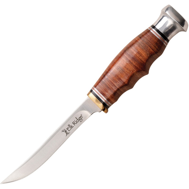 Elk Ridge Outskirt Brown Stacked Leather 8Cr13MoV Fixed Blade Knife 20031LBR