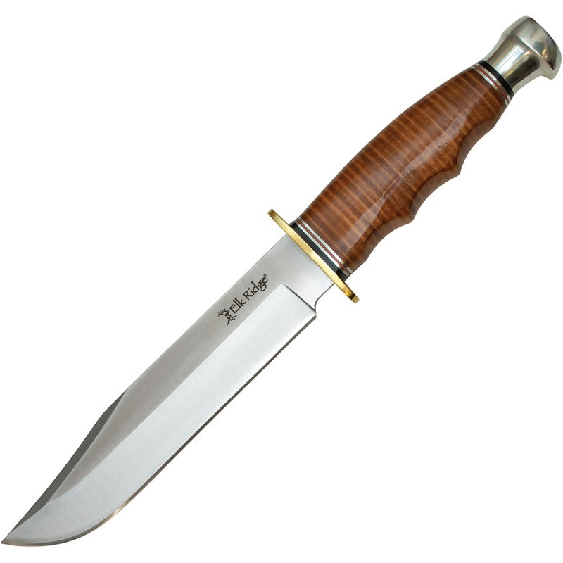 Elk Ridge Outskirt Brown Stacked Leather 8Cr13MoV Fixed Blade Knife 20032LBR