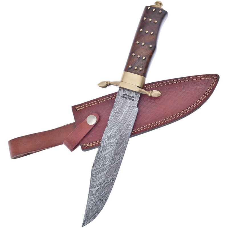 Frost Cutlery Bowie Brown Walnut Damascus Steel Fixed Blade Knife VFD54