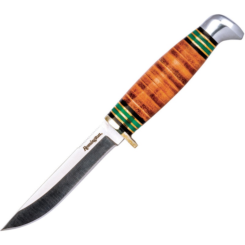 Remington Junior Stacked Leather Stainless Clip Point Fixed Blade Knife 15723