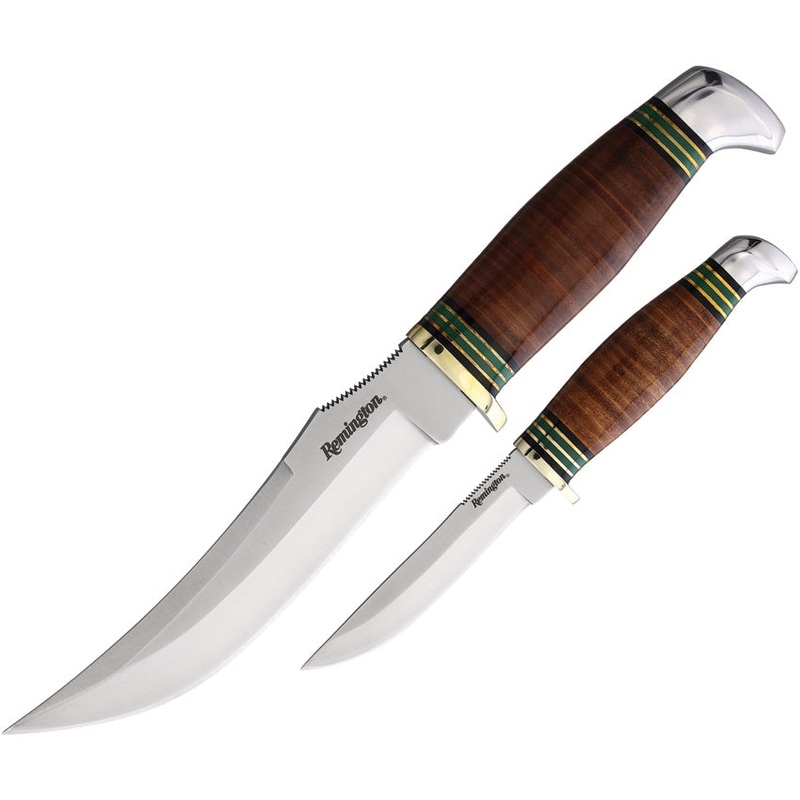 Remington Piggy Back Stacked Leather Stainless Fixed Blade Knife 2pc Set 15719