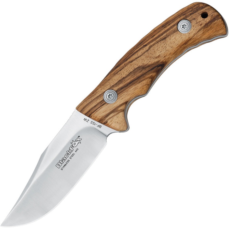 Black Fox Outdoor Zebra Wood 440 Stainless Fixed Blade Knife w/ Sheath 133ZW   - On Sale