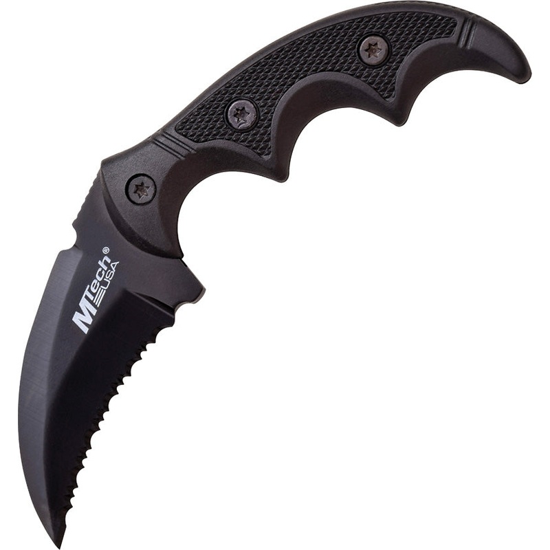 Mtech Fixed Knife Black 2" Serrated Hawkbill Fingergrooved - 2063bk