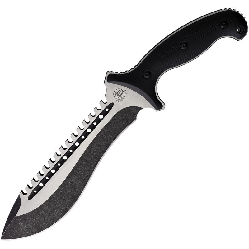 Begg Knives Bolo Black AUS-10 Steel Two-Tone Sawback Machete w/ Sheath 022   - On Sale