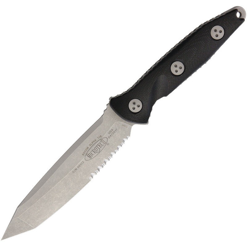 Microtech Socom Alpha Black G10 Apocalyptic Serrated Fixed Blade Knife 11411AP