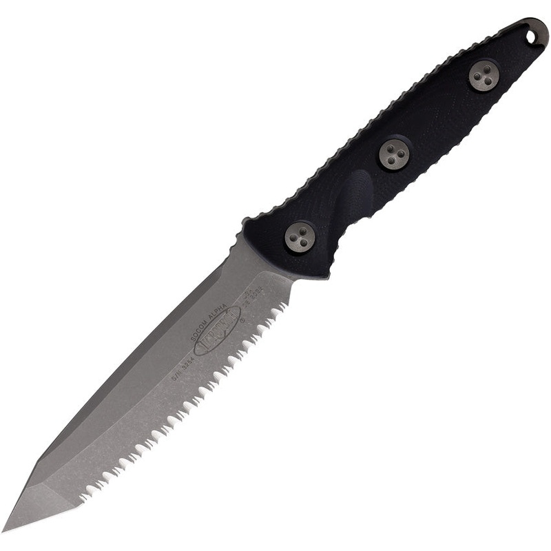 Microtech Socom Alpha Black G10 Apocalyptic Serrated Fixed Blade Knife 11412AP