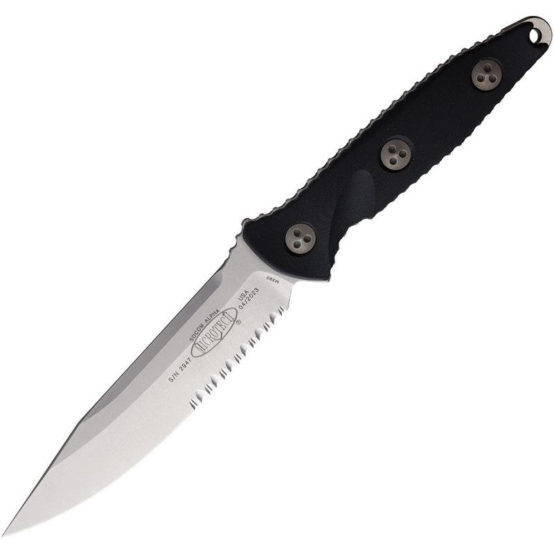 Microtech Socom Alpha Black G10 Partially Serrated Fixed Blade Knife 11311