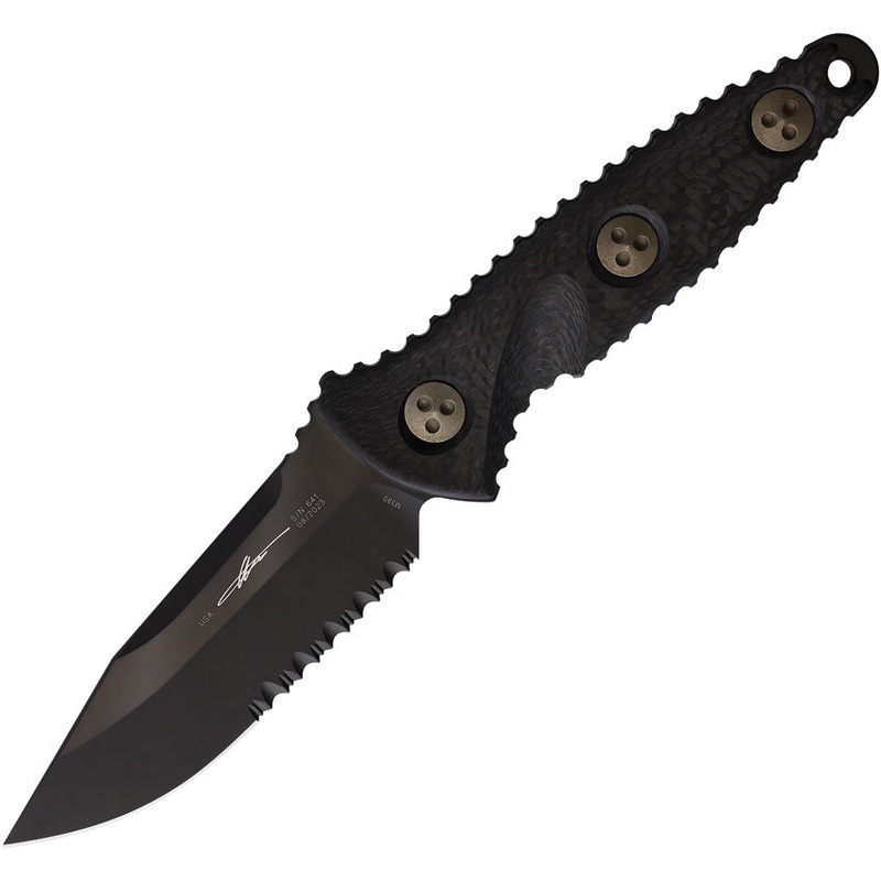Microtech Socom Alpha Mini Carbon Fiber Serrated Fixed Blade Knife 113M2DLCCFS