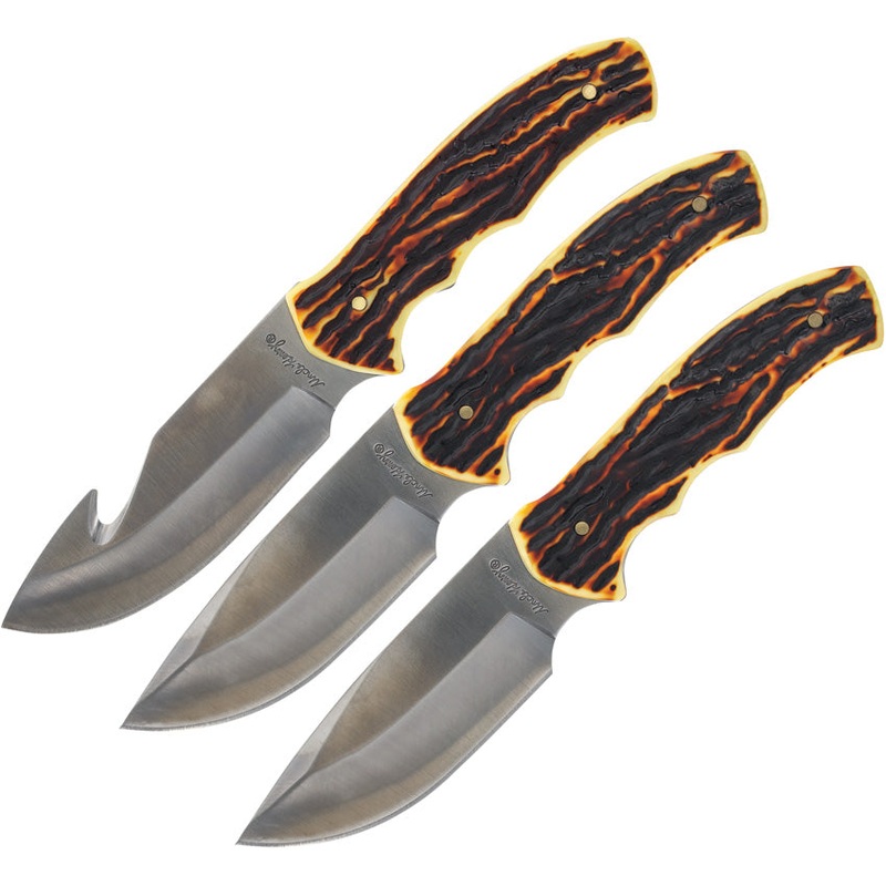 Schrade Uncle Henry Gift Tin Black Staglon Stainless Fixed Blade Knives P1183284