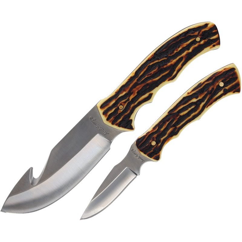 Schrade Uncle Henry Set Black Staglon Stainless Fixed Blade Knives P1183206