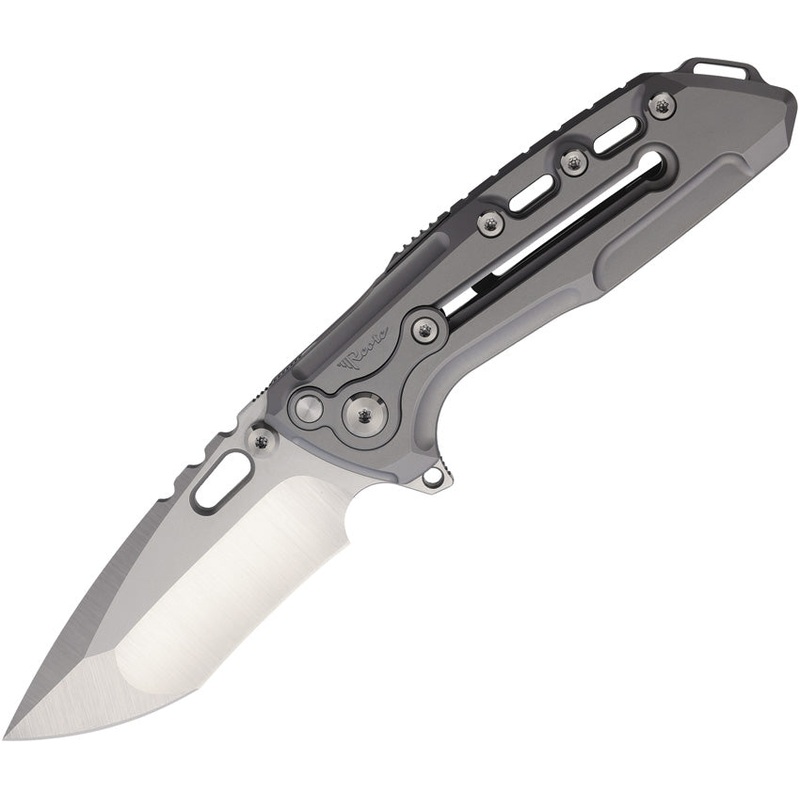 Reate Knives T1000-V2 Button Framelock Gray Titanium Folding M390 Pocket Knife 161