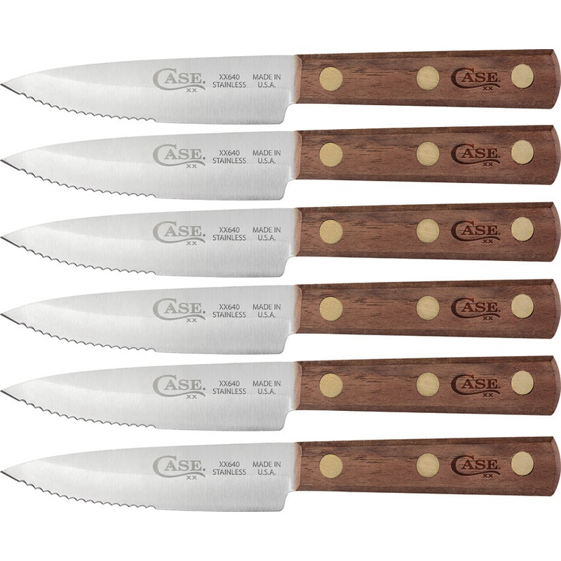 Case Cutlery Steak Brown Walnut 6pc Fixed Blade Knife Set 11078