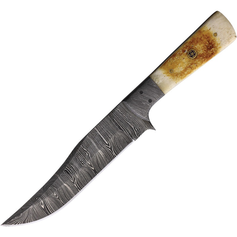 FH Knives Natural White & Tan Bone Damascus Clip Point Fixed Blade Knife 1352   - On Sale
