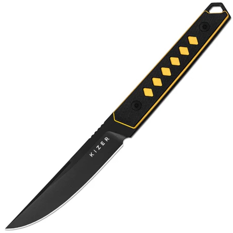 Kizer Cutlery Kwaiken Black & Yellow G10 Nitro-V Fixed Blade Knife w/ Belt Sheath 1066A3