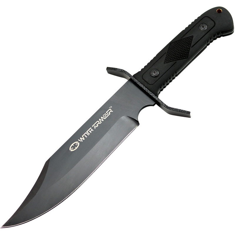 WithArmour Bowie Black Pakkawood 440C Stainless Fixed Blade Knife 055BK