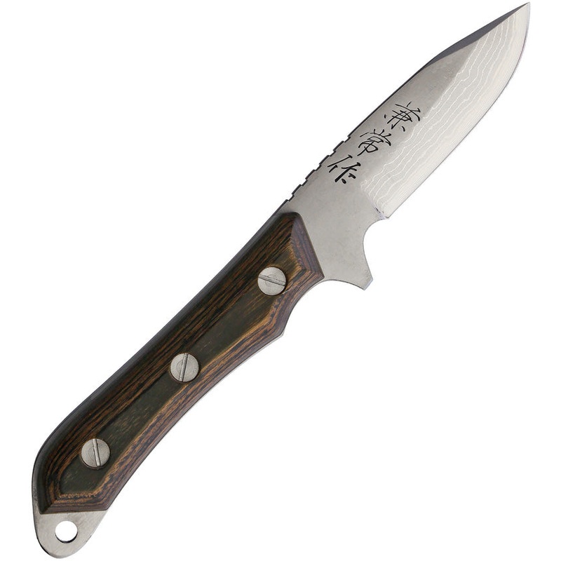 Kanetsune Seseragi Brown Wood Damascus Steel Fixed Blade Knife 266
