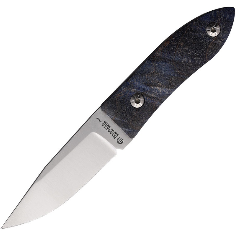 Maserin AM22 Blue & Black Wood 14C28N Steel Fixed Blade Knife 923RB