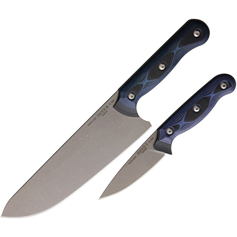 TOPS Dicer Chef & Paring Blue & Black S35VN Fixed Blade Knife 2pc Combo DCR83