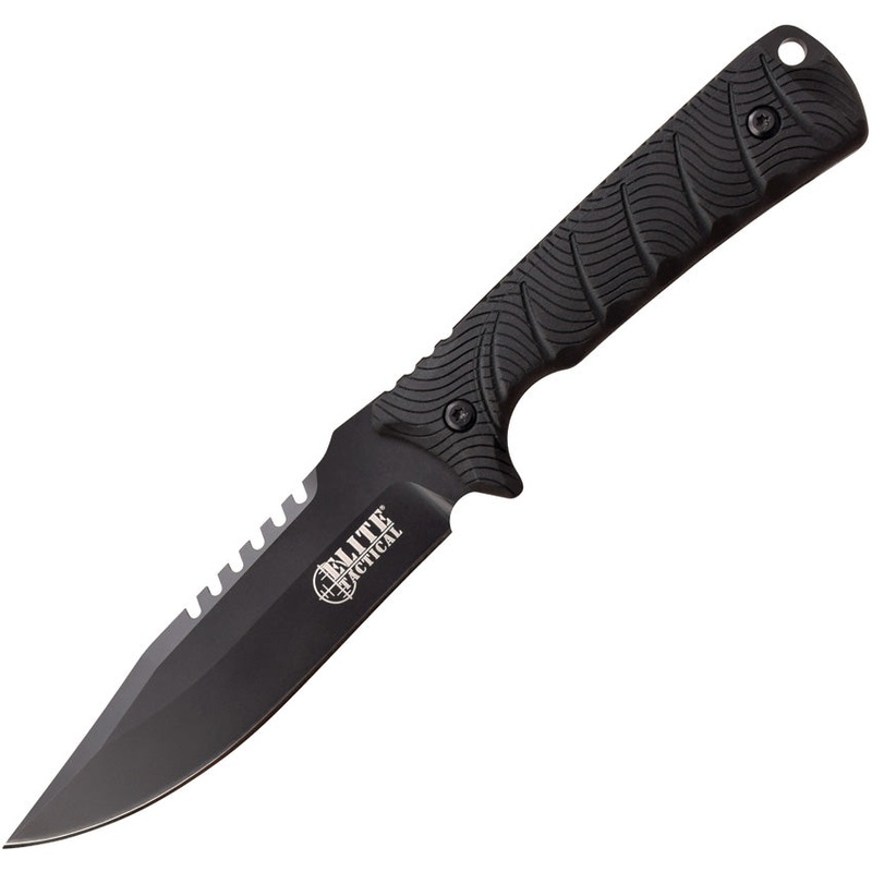 Elite Tactical Bowie Black Synthetic Stainless Steel Fixed Blade Knife FIX005BK