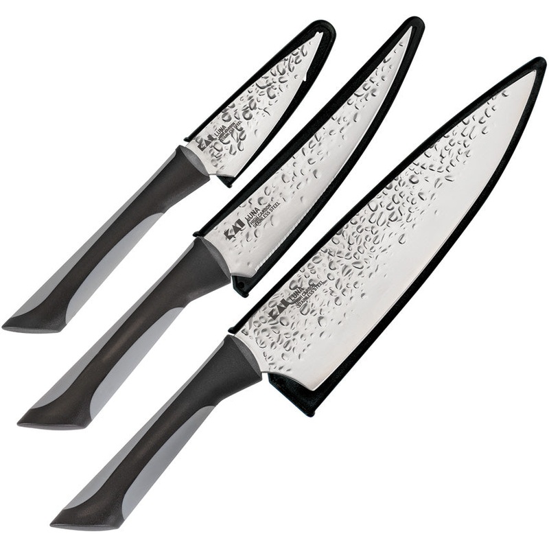 Kai USA Luna Three Piece Kitchen Gray Stainless Fixed Blade Knife Set 0370