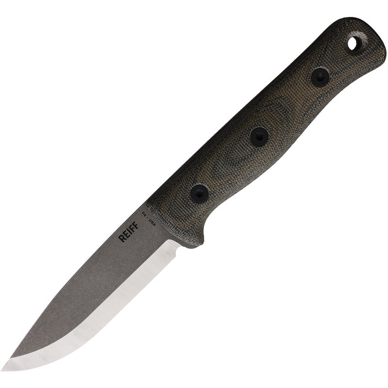 Reiff Knives F4 Scandi Bushcraft Micarta Carbon Fixed Blade Knife 40212BCBRLR