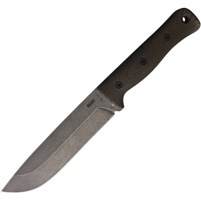 Reiff Knives F6 Leuku Survival Green Micarta Carbon Fixed Blade Knife 611GCMBRLR