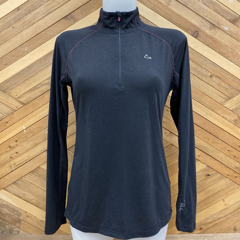 Paradox - Women's 1/4-Zip Merino-Blend Baselayer Top: Black/Pink Stitching-women-SM