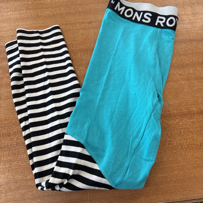 Mons Royale - Women's Striped Baselayer Bottoms - MSRP compared $160: Black / White / Blue-women-LG