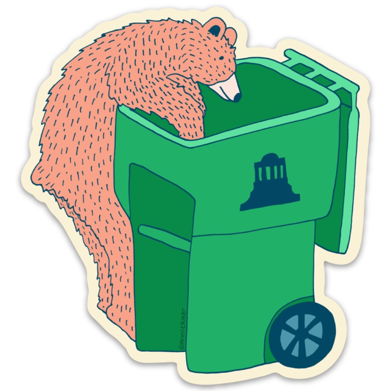 Annie Riker Bear Asheville Trash Can Sticker