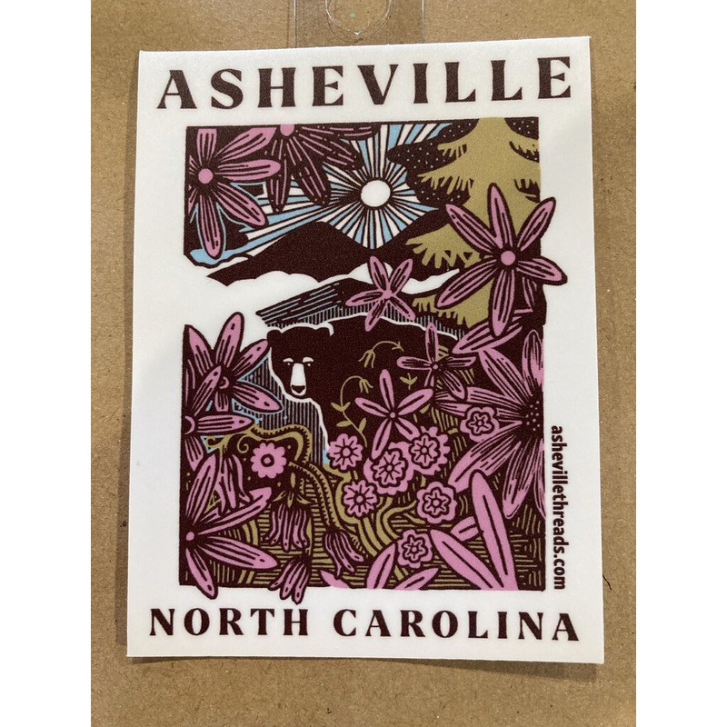 Asheville Threads Blue Ridge Woodcut Sticker