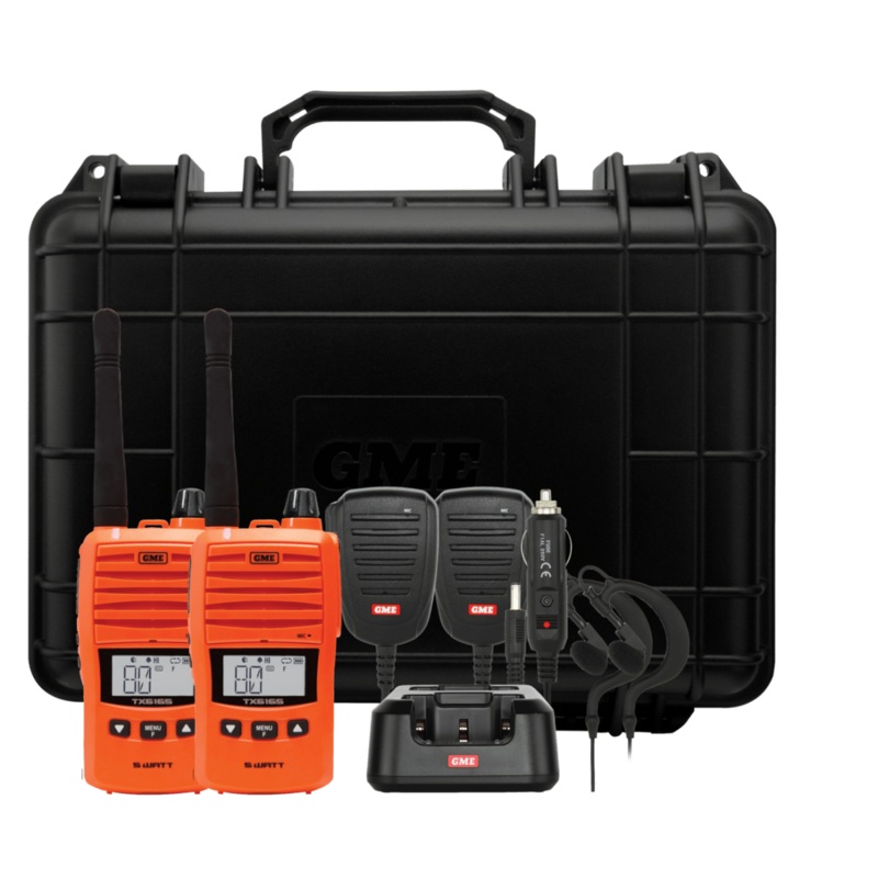 GME TX6165OTP 5/1 Watt UHF CB Handheld Radio Twin Pack - Blaze Orange