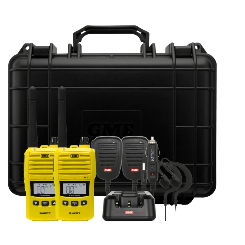 GME TX6165YTP 5/1 Watt UHF CB Handheld Radio including Accessories - Twin Pack - Yellow