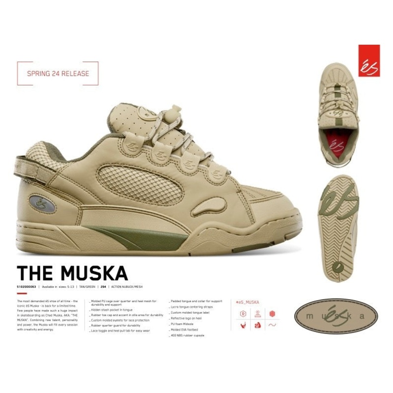 eS THE MUSKA Tan Green Skate Shoes